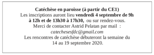 paroisse saint francois des coteaux - inscription caté 2020