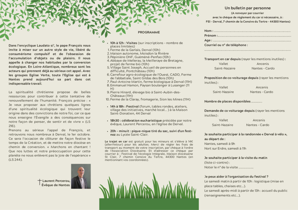 Depliant d'invitation pour le festival diocésain de l'écologie intégrale 1