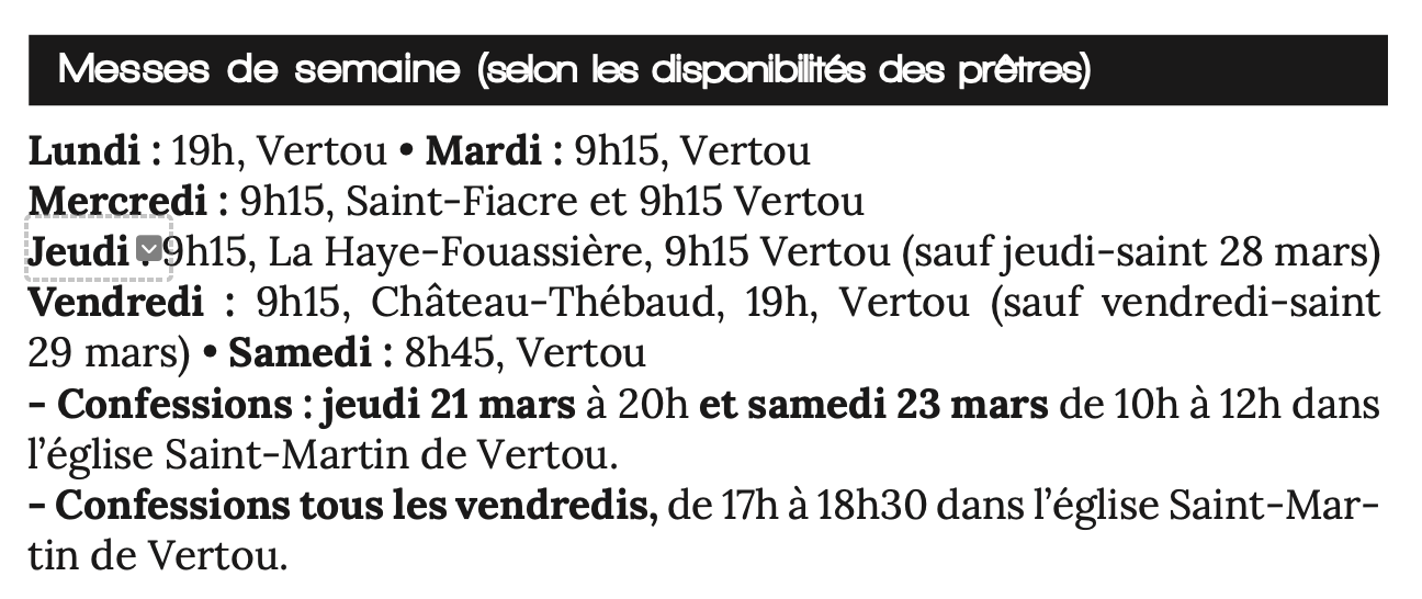 Horaires Paroisse